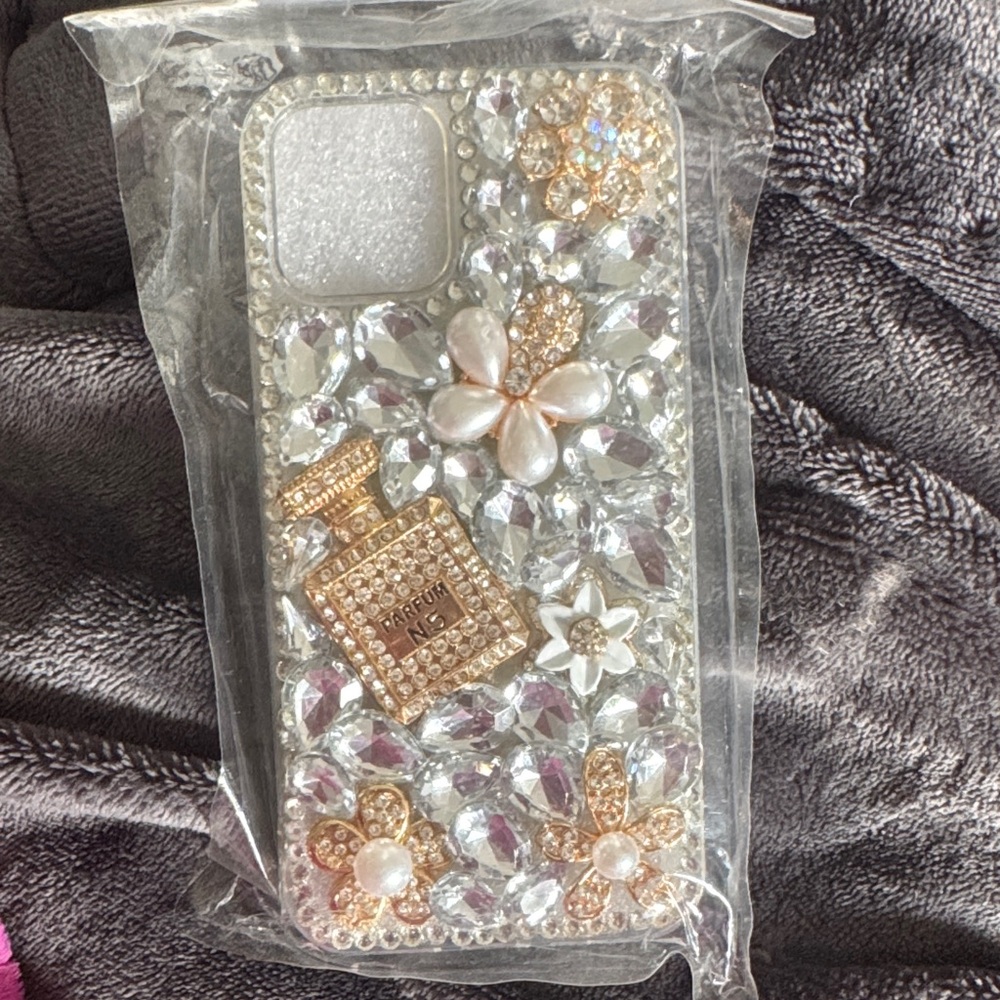 CHANEL Crystal and Gold Floral Phone Case